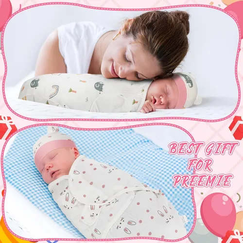 Miniatura 6 de VitalCozy - Paquete de 6 mantas para bebés y niñas prematuros a juego con sombrero, para bebés niños o niñas, de 3 a 7 libras, ropa para recién