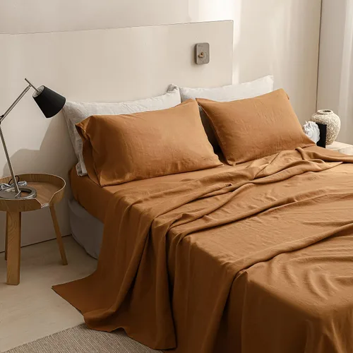 Miniatura 8 de Simple&Opulence Sábana encimera de lino francés, 100% lino natural con lavado a la piedra tamaño Queen (90 x 102 pulgadas), ultra suave, Óxido básico