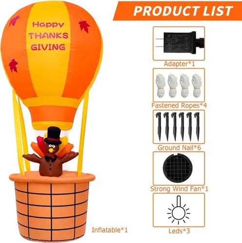 Miniatura 4 de Onory Inflables de Acción de Gracias de 7 pies para decoración al aire libre, globo inflable de aire caliente, pavo de Acción de Gracias con LED