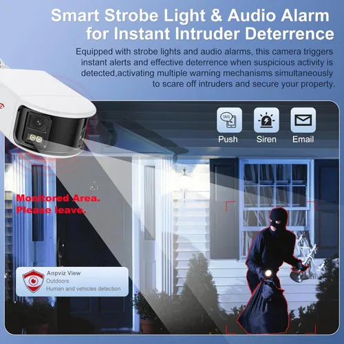 Miniatura 5 de Anpviz Cámara de seguridad de doble lente IP PoE de 4K/8MP de 180 grados para exteriores, cámara panorámica panorámica de 180° con cable