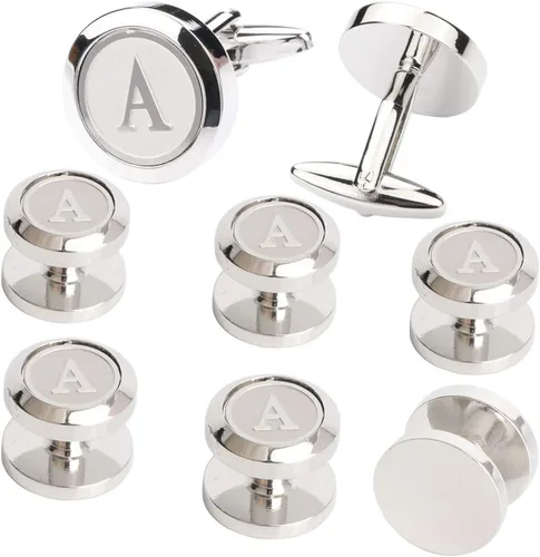 Miniatura 2 de Gemelos y tachuelas para hombre, camisas de esmoquin para negocios, boda, iniciales del alfabeto A-Z