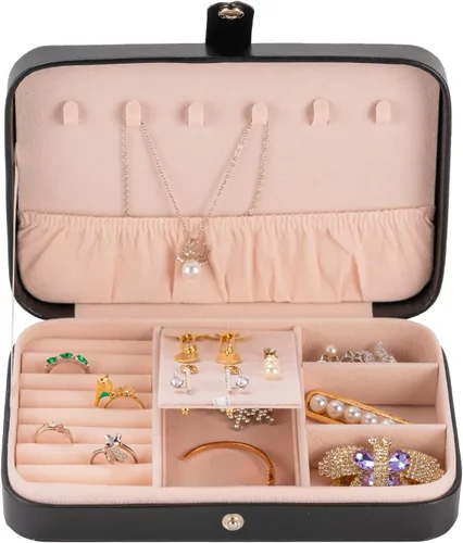 Miniatura 3 de Smileshe Joyero para mujeres y niñas, estuche organizador de viaje pequeño de piel sintética, cajas de almacenamiento portátil para anillos, aretes