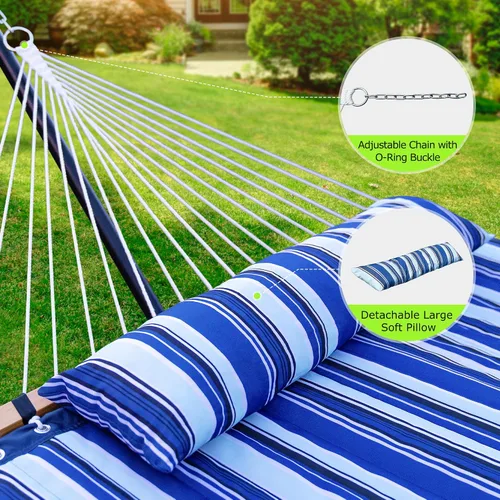 Miniatura 4 de ANAGOO Hamaca doble con soporte, hamaca de exterior resistente para dos, capacidad de 500 libras, marco de acero estable con correa de equilibrio