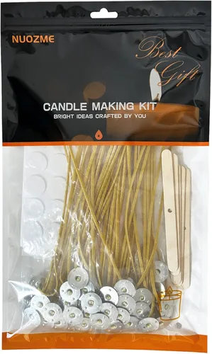 Miniatura 10 de 50 mechas naturales para velas de 6 pulgadas, preenceradas con cera de abeja 100% y pestañas con 60 calcomanías de mecha de vela y 5 dispositivos