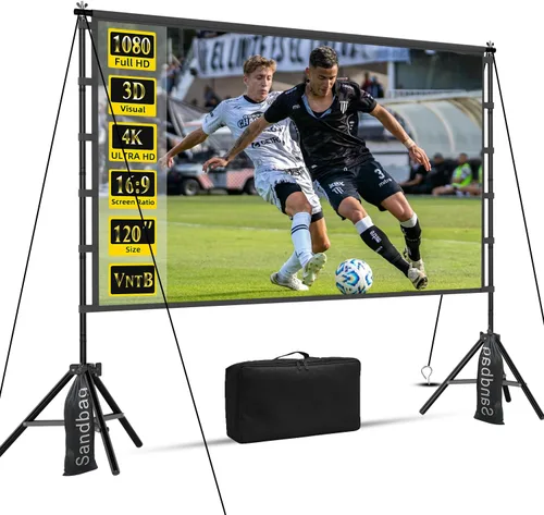 Pantalla de proyector de 120 pulgadas con soporte, pantalla de proyección portátil para exteriores, pantalla de cine trasera frontal con bolsa de