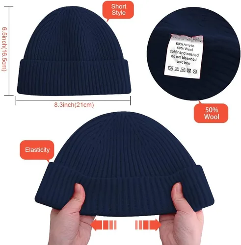 Miniatura 6 de vidsel Gorro Corto de Pescador para Hombres y Mujeres, Gorro de Lana Tejida con Puño Estilo Moderno de Arrastrero, Gorros Cálidos de Invierno