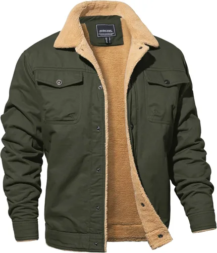 MAGNIVIT Chaqueta cargo de algodón para hombre, chaqueta de trabajo con forro polar Sherpa de invierno con 5 bolsillos