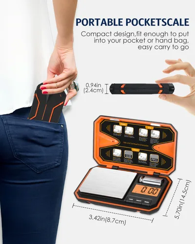 Miniatura 3 de Báscula digital de bolsillo, escala de alta precisión de 17.64 oz x 0.00 oz con peso de calibración de 1.76 oz, mini báscula de joyería de 6