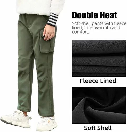 Miniatura 4 de JOMLUN Pantalones de senderismo con forro polar para niño, impermeables, resistentes al viento, cálidos, suaves, para exteriores, pantalones cargo