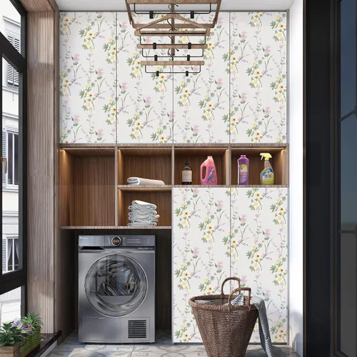 Miniatura 8 de LiveGallery Papel tapiz de flores amarillas, papel tapiz de hojas verdes, papel tapiz extraíble para dormitorio, cuarto de bebé, sala de estar, TV