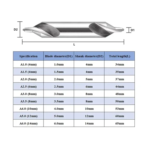 Miniatura 7 de Broca central de acero de alta velocidad que contiene cobalto Broca de chaflán de ranura en espiral 60° A Tipo Taladro de centrado 0.059 in