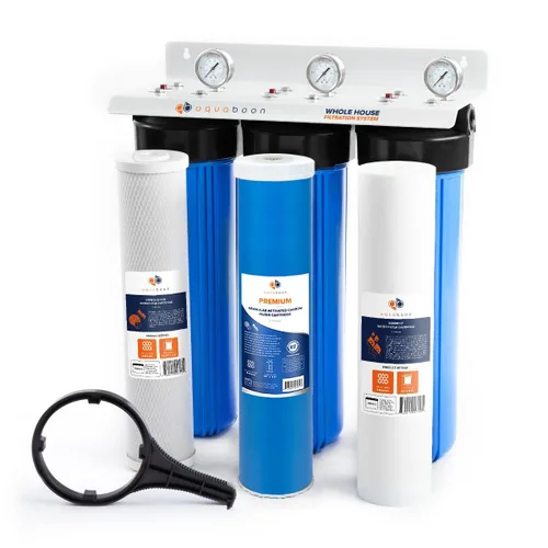 Miniatura 13 de Aquaboon Sistema de filtro de agua para toda la casa de 3 etapas con prefiltro, bloque de carbón de 20x4.5, filtros para hierro y manganeso