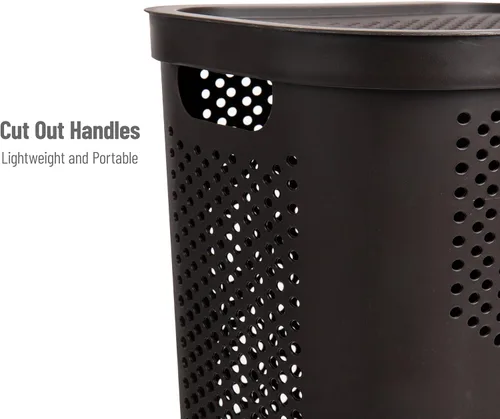 Miniatura 4 de Mind Reader Cesta delgada para ropa sucia con tapa, cesta de ropa de 60 L, plástico ventilado, color marrón