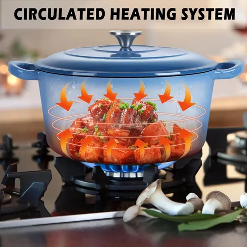 Miniatura 2 de TeamFar 6QT Horno Holandés con Tapa, Olla de Cocina de Hierro Fundido Esmaltada Antiadherente para Guisar, Hornear, Brasear, Apto para Varias Azul