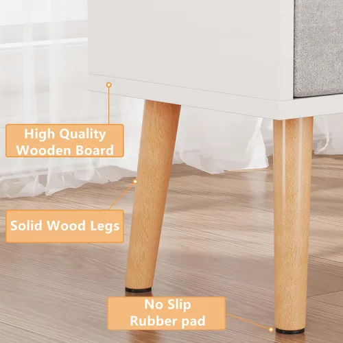 Miniatura 7 de LUCKNOCK Mesita de noche blanca con cajón, mesita de noche moderna de mediados de siglo, mesita de noche de madera resistente con estante