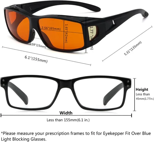 Miniatura 3 de Eyekepper Fitover - Lentes de computadora con bloqueo de luz azul, 100 % reducción de luz azul, lentes color ámbar negro 1805-negro-100% bloqueo