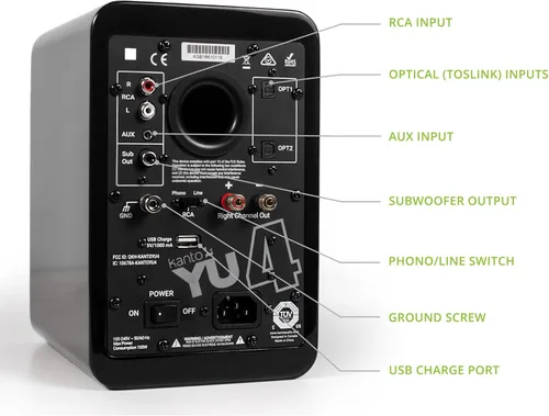 Miniatura 3 de Kanto YU4GB Altavoces alimentados con Bluetooth y preamplificador phono incorporado Apagado y encendido automáticos Control remoto incluido