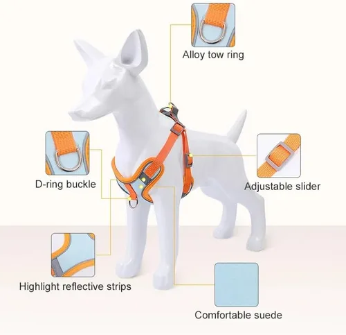 Miniatura 4 de Juego de arnés reflectante ajustable para el pecho del perro, sin tirones, clip frontal, transpirable, de nailon suave para perros pequeños