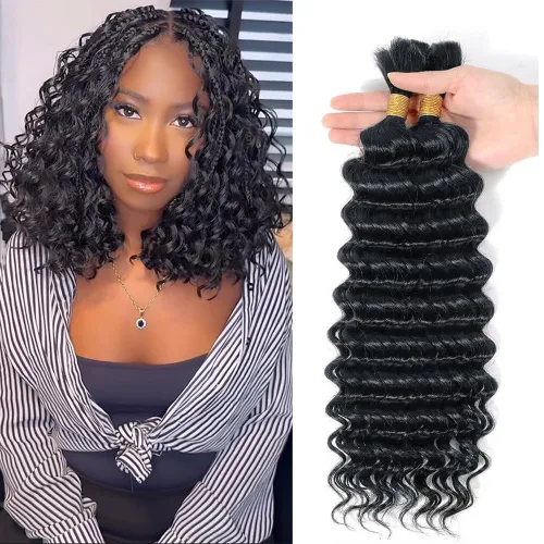 Urbeauty Cabello Humano para Trenzar para Trenzas Boho Bob - Cabello Bohemio de Onda Profunda para Trenzar - Negro Azabache, 14 pulgadas Sin Nudos,