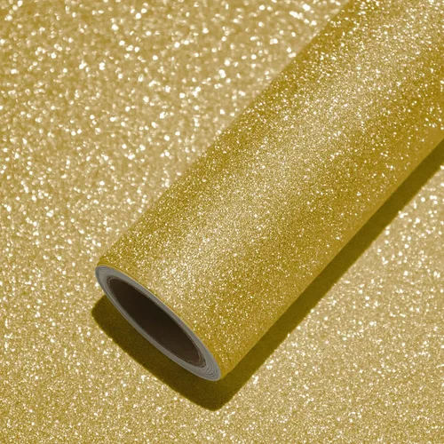 VEELIKE Papel de contacto autoadhesivo de vinilo dorado con purpurina, papel tapiz brillante para pegar y despegar, cubierta de papel de pared