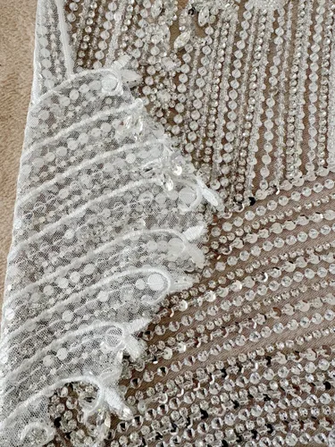 Miniatura 6 de Accesorios de encaje de gran tamaño con cuentas, lentejuelas y cristales brillantes, hechos a mano, para coser a mano, con adornos de cristal