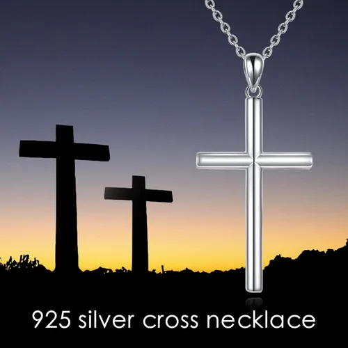 Miniatura 3 de POPLYKE Collar de cruz de plata de ley, oro rosa, chapado en negro para hombres y mujeres