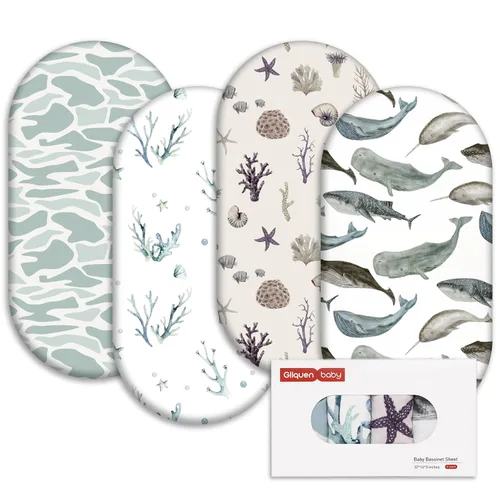 Miniatura 29 de Gllquen Baby Paquete de 4 sábanas de moisés, transpirable y acogedora, sábana bajera elástica para cuna de viaje, patrón floral de moda, sábanas
