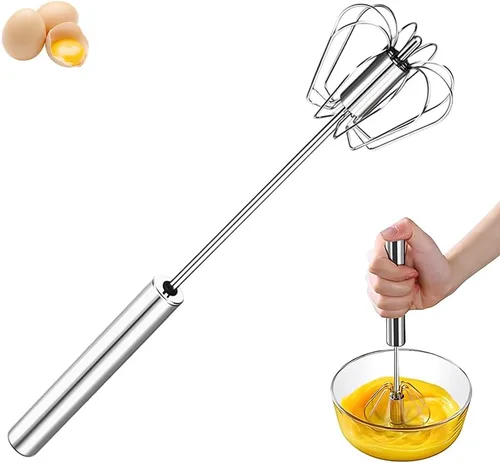Batidor de huevo de acero inoxidable, batidora giratoria semiautomática de mano, espumador de leche versátil, agitador de mano para batir y agitar