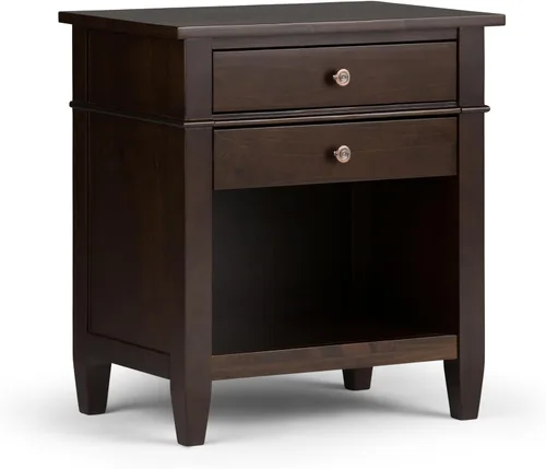 Miniatura 16 de SIMPLIHOME Carlton - Mesita de noche de madera maciza de 24 pulgadas de ancho, color negro, mesa auxiliar o auxiliar contemporánea con 2 cajones
