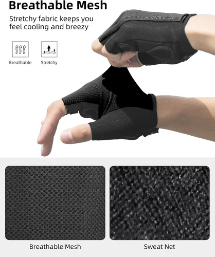 Miniatura 5 de ROCKBROS Guantes de ciclismo para hombres y mujeres - Guantes de bicicleta transpirables - Guantes de medio dedo para ciclismo diario