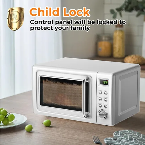 Miniatura 5 de LDAILY Horno de microondas pequeño retro de 0.7 pies cúbicos, microondas compacto de encimera de 700W con 5 niveles de potencia, menús de cocción