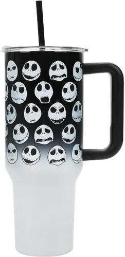 Miniatura 25 de Bioworld Grinch Grinning Face - Vaso de acero inoxidable con asa (40 onzas), color verde Grinch Sonriendo Cara