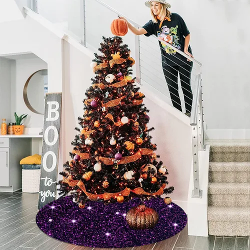 Miniatura 5 de Faldas de árbol moradas de Navidad de 21 pulgadas, faldas de árbol de lentejuelas con purpurina, decoración de tela de terciopelo, falda de árbol