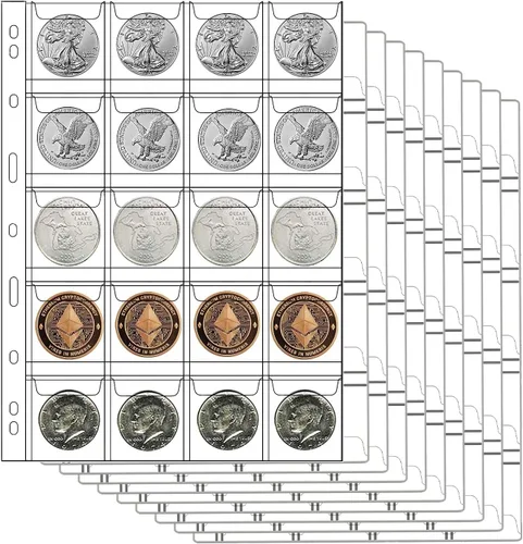 Miniatura 8 de Páginas con bolsillos para monedas de 30 compartimentos, AITIME soporte estándar de 9 orificios para coleccionistas, 10 hojas de níquel, monedas