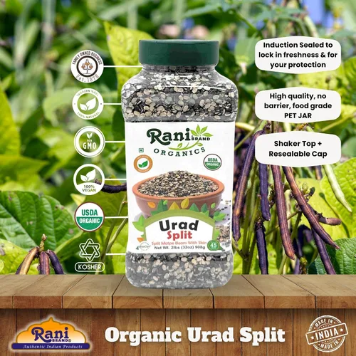 Miniatura 5 de Rani Organic Urid/Urad Split Chilka (frijoles mate divididos con piel) 32 onzas (2 libras) tarro de PET de 32.03 oz ~ Todo natural Apto