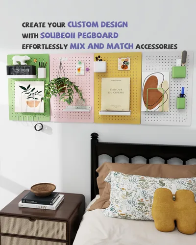 Miniatura 6 de Kit de tablero de clavijas de metal, tableros de clavijas de acero al carbono con 26 accesorios, organizador de pared para el hogar, oficina, sala