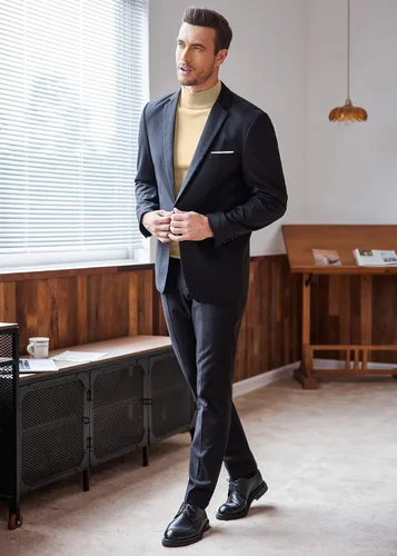 Miniatura 6 de COOFANDY Suéter de cuello alto falso para hombre, ajuste delgado, informal, básico, suéter térmico de punto