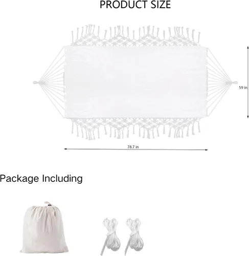 Miniatura 2 de Hamaca de macramé doble boho de lona de algodón, hamaca portátil de repuesto de 440 libras, capacidad de carga blanca