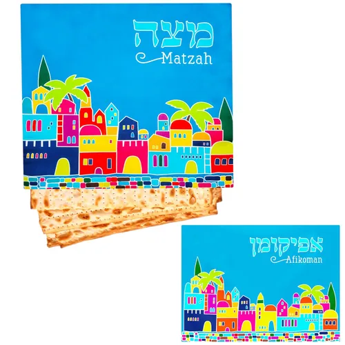 Miniatura 7 de Pésaj Jerusalén Afikoman - Cubierta para Pascua en hebreo e inglés, azul satinado