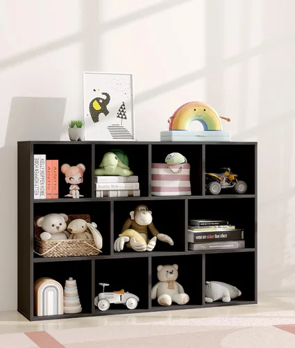 Organizador de almacenamiento de juguetes para niños de 11 cubos con estante para niños, estantería de bebé para guardería, estantería de madera
