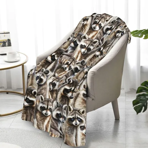 Miniatura 7 de Manta de franela de 40 x 30 pulgadas con temática de mapaches, manta suave para siesta en el hogar, oficina, para niños, niñas, mujeres, amantes