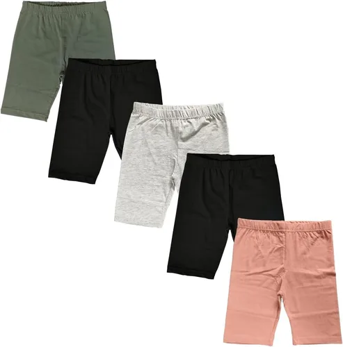 MISS POPULAR Paquete de 5 pantalones cortos de ciclista para niñas de algodón y elastano con cintura elástica Danza y gimnasia.