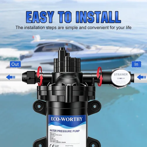 Miniatura 9 de Bomba de agua ECO-WORTHY para RV de 12 voltios 3.5 GPM 50 PSI 12 V Bomba de diafragma fresca con interruptor de presión y autocebante para RV, yate