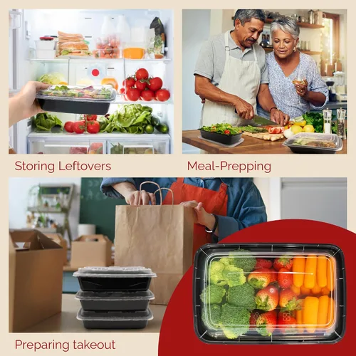 Miniatura 6 de Reli. Recipientes para preparación de comidas (paquete de 50, 32 onzas) 1 compartimento para alimentos con tapas Apto para microondas