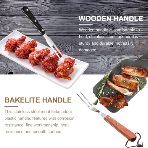 Miniatura 4 de 2 tenedores de carne de acero inoxidable con mango de madera para cocinar, barbacoa, parrilla, herramienta de carne para cocina, barbacoa, servir