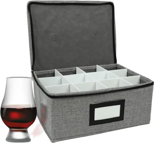 Miniatura 8 de HURZMORO Caja de almacenamiento para vaso de whisky Glencairn, 6 soportes para vasos de whisky para organizador, interior totalmente acolchado