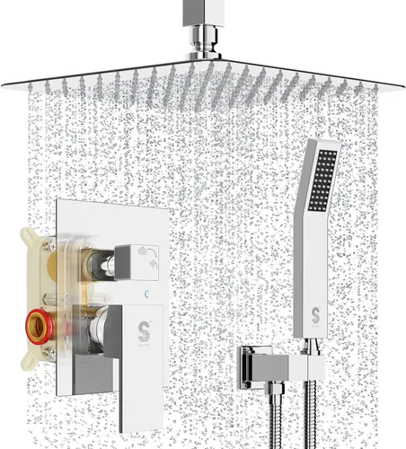 Miniatura 18 de SR SUN RISE Sistema de Ducha de Níquel Cepillado de 16 Pulgadas para Baño de Lujo con Mezclador de Lluvia, Juego Combinado de Ducha con Cabezal