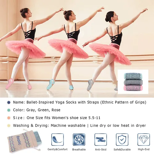 Miniatura 18 de Ozaiic - Calcetines de yoga para mujer con correas y agarres antideslizantes, ideales para pilates, Pure Barre, ballet, danza y entrenamiento