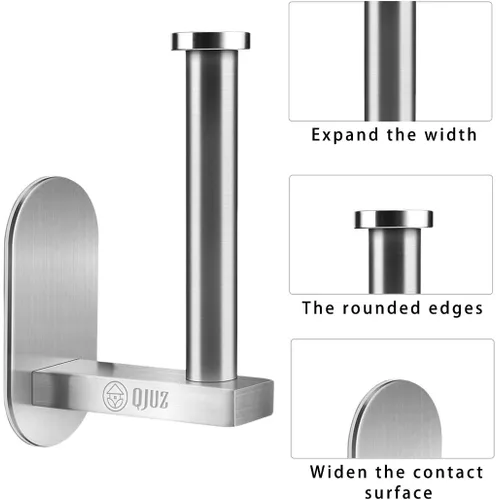 Miniatura 6 de QJUZ Paquete de 2 soportes de papel higiénico autoadhesivo, soporte de papel higiénico para baño, cocina en pared, soporte de pared cepillado