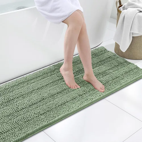 Miniatura 21 de Grandaily Alfombras de baño de felpilla a rayas de 24 x 16 pulgadas, extra gruesas y suaves, absorbentes, parte trasera de goma, alfombra de ducha